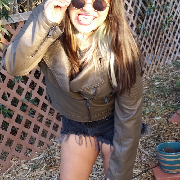 Neutral Green Gray Leather Jacket - Picture 4 of 4